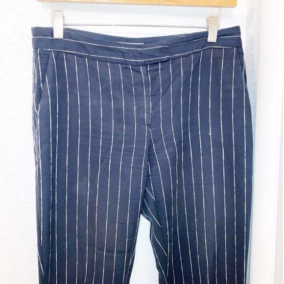 Y2K MISSONI Pinstripe Low Rise Flare Cuffed Dark Navy Trousers SZ: 6 - Picture 3 of 13